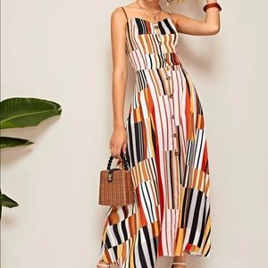 Striped Shirred Cami Dress